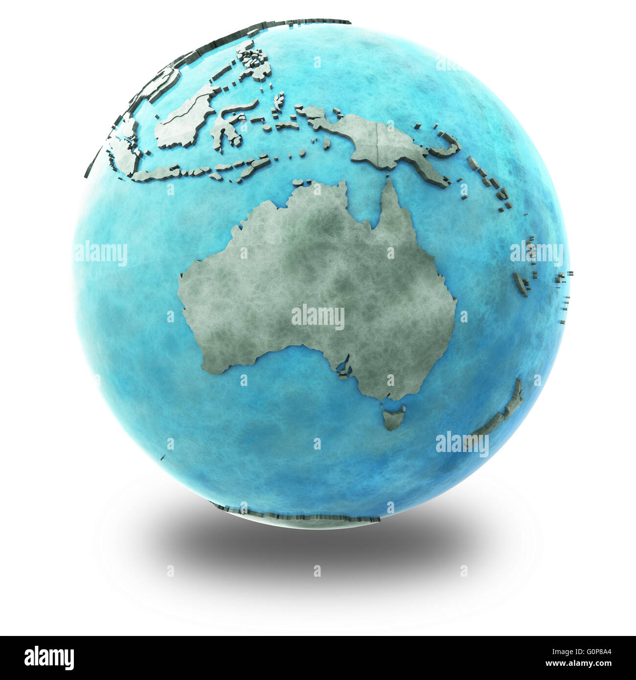 Australia on 3D model of planet Earth made of blue marble with embossed ...