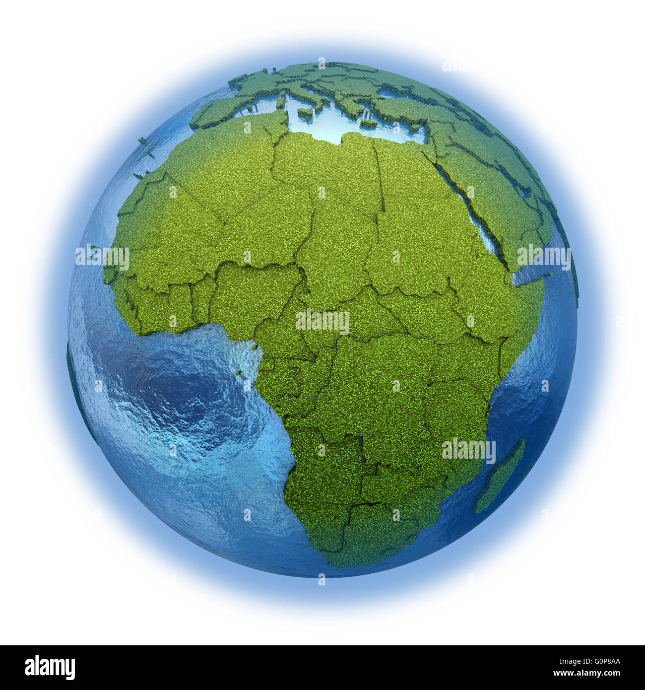 Africa on 3D model of planet Earth with grassy continents with embossed ...