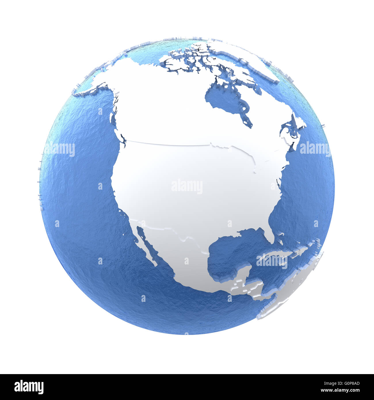 North America on elegant silver 3D model of planet Earth with realistic ...