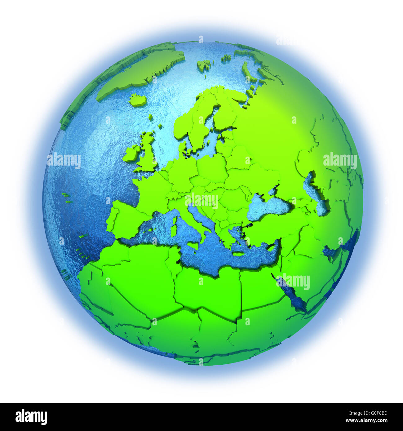 Europe on elegant green 3D model of planet Earth with realistic watery ...