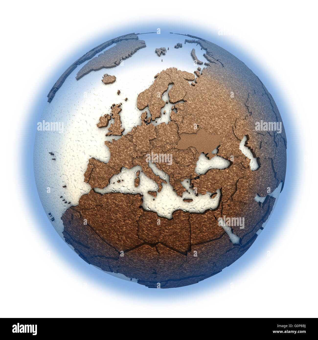 Europe on 3D model of planet Earth with oceans made of polystyrene and ...