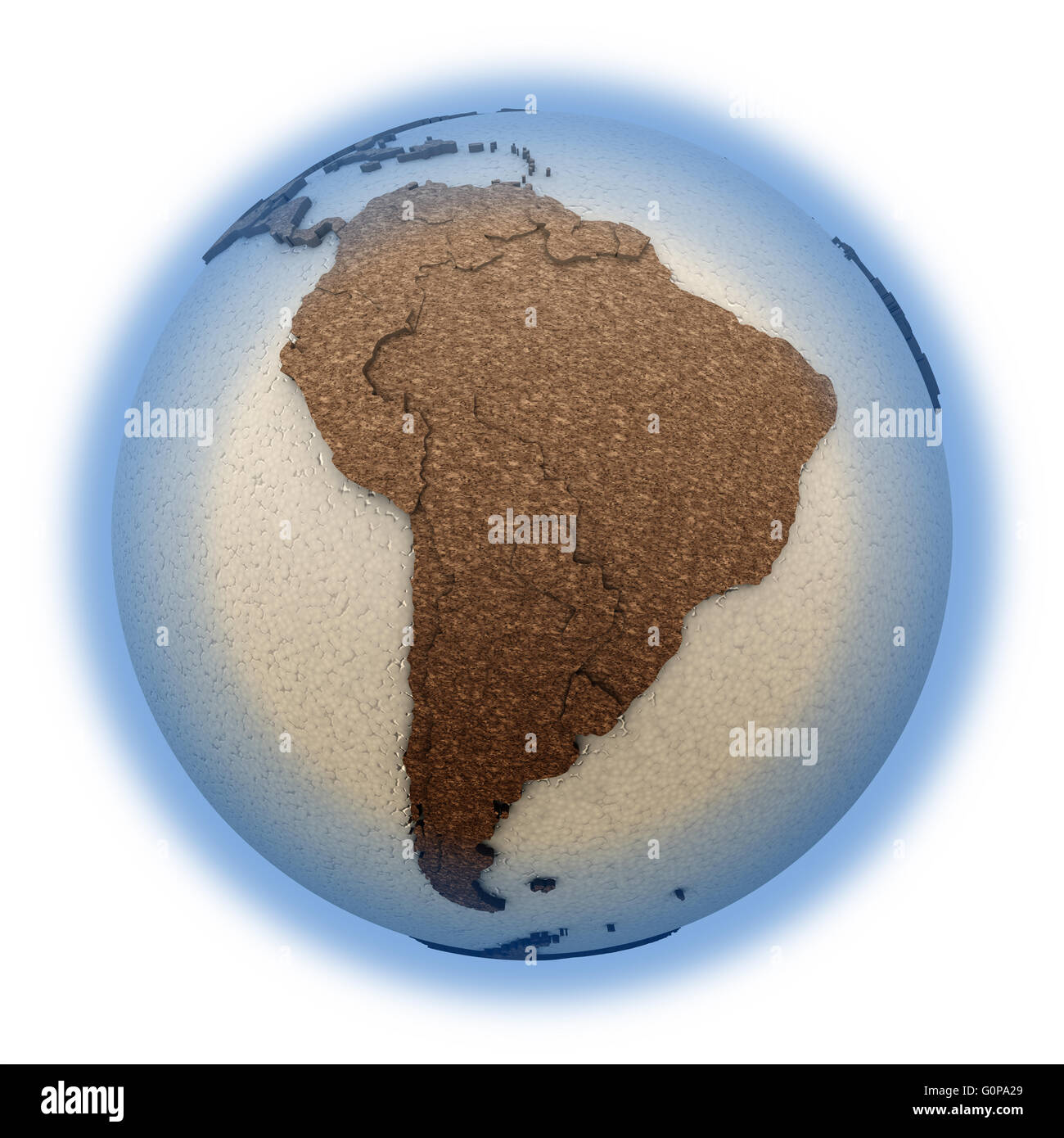 South America on 3D model of planet Earth with oceans made of ...