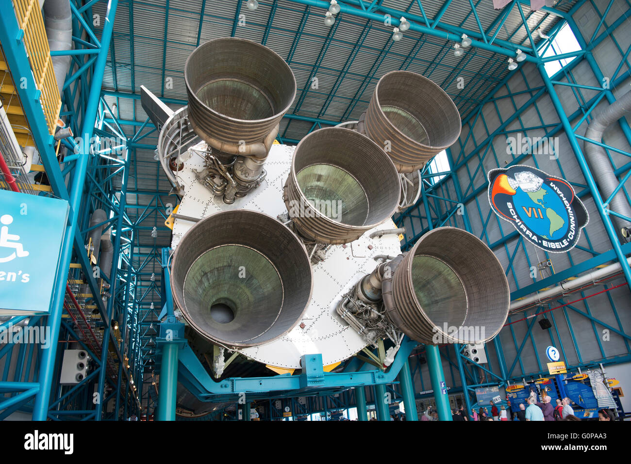 Saturn V rocket from the Apollo moon program, Saturn V complex, Kennedy Space Center, Merritt Island, Florida, USA Stock Photo
