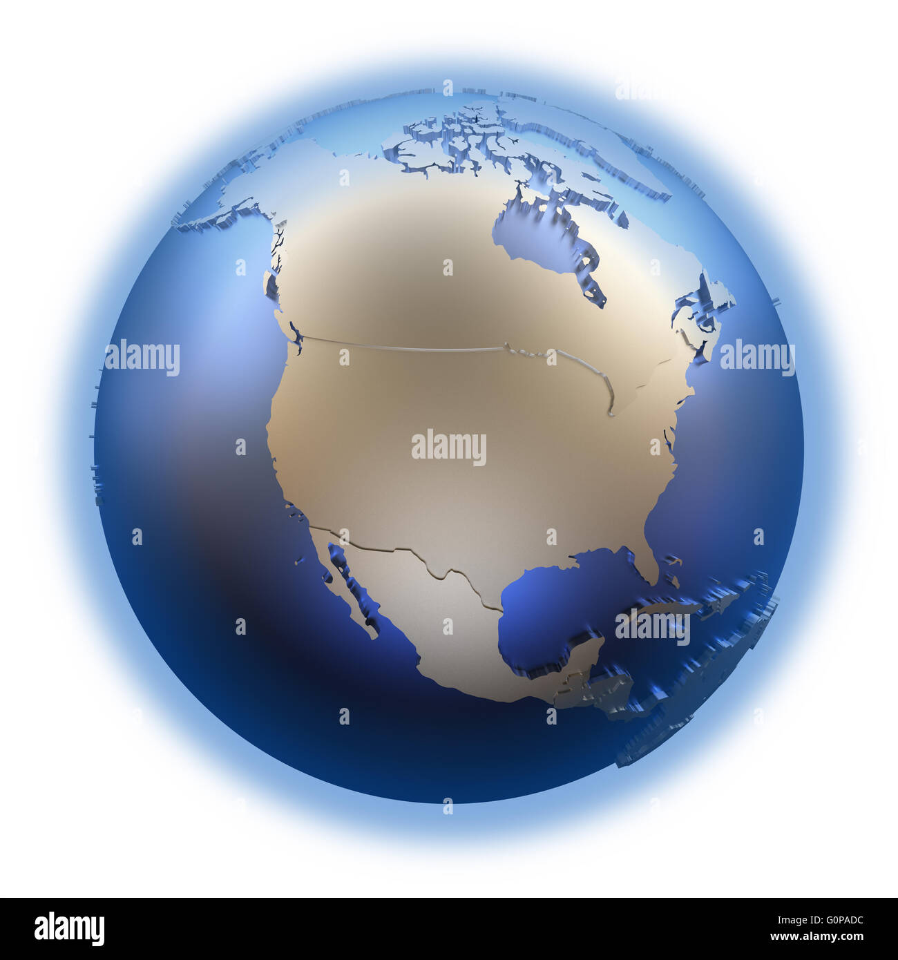 North America on elegant metallic model of planet Earth with blue ocean ...