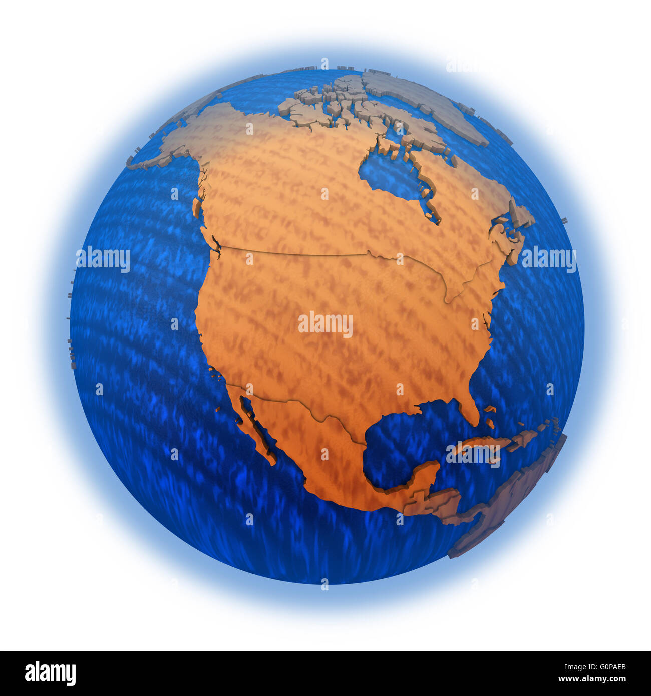 North America on wooden model of planet Earth with embossed continents ...