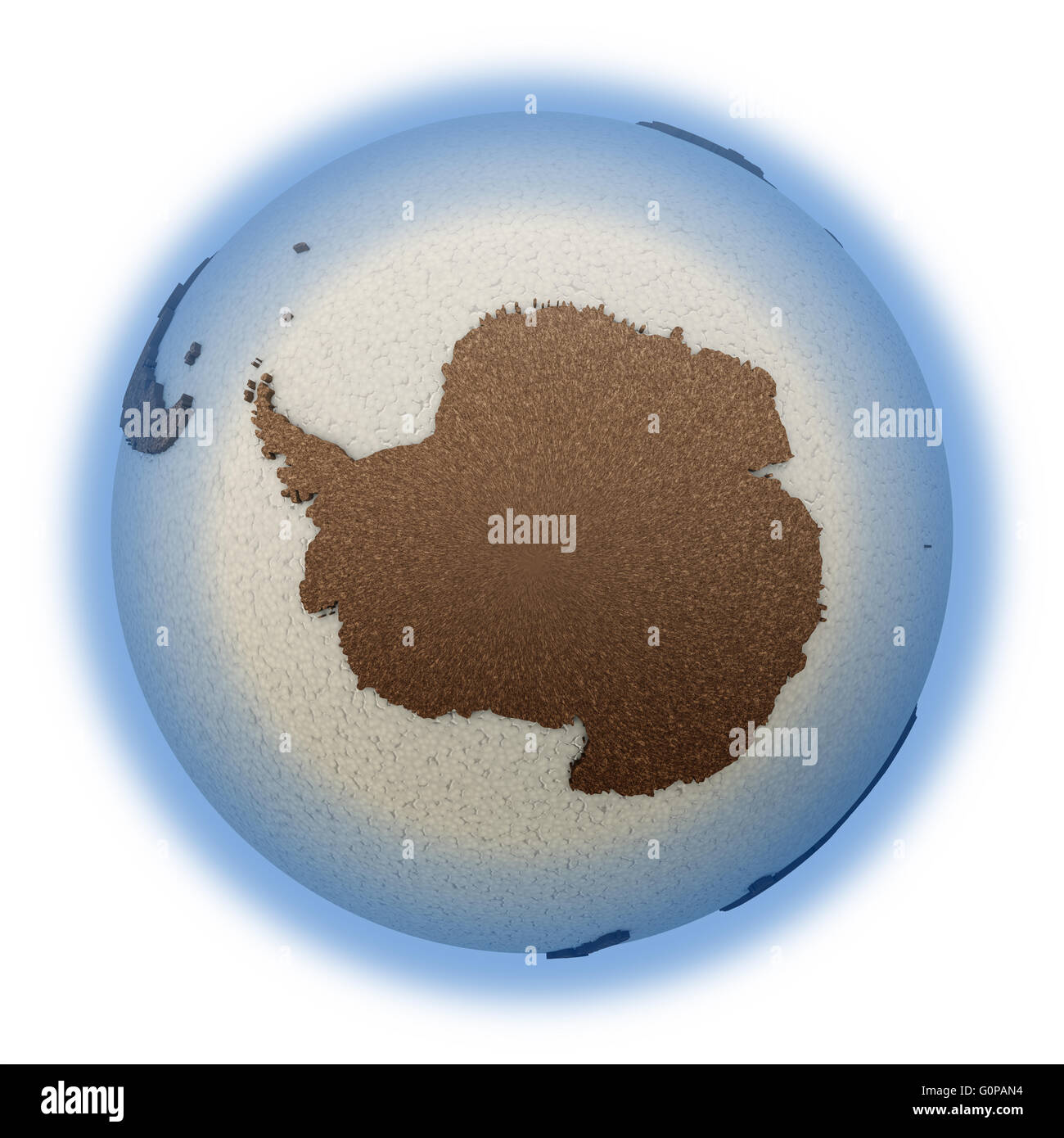 Antarctica on 3D model of planet Earth with oceans made of polystyrene ...