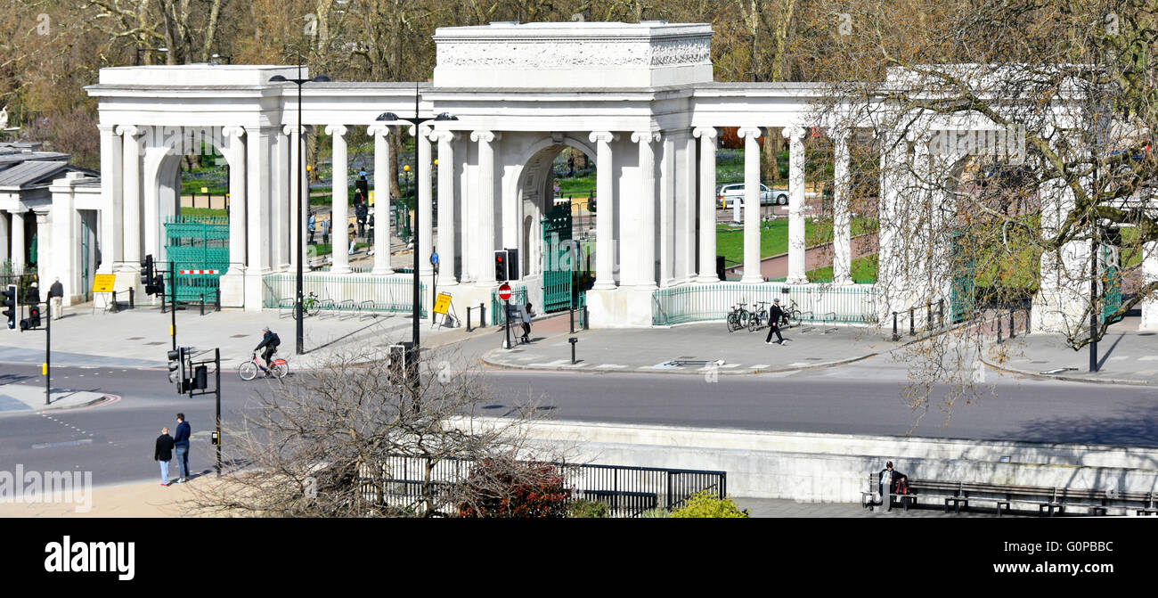 Hyde Park Corner stone Screen designed by architect Decimus Burton and forming a gate into Hyde Park no traffic London England UK Stock Photo