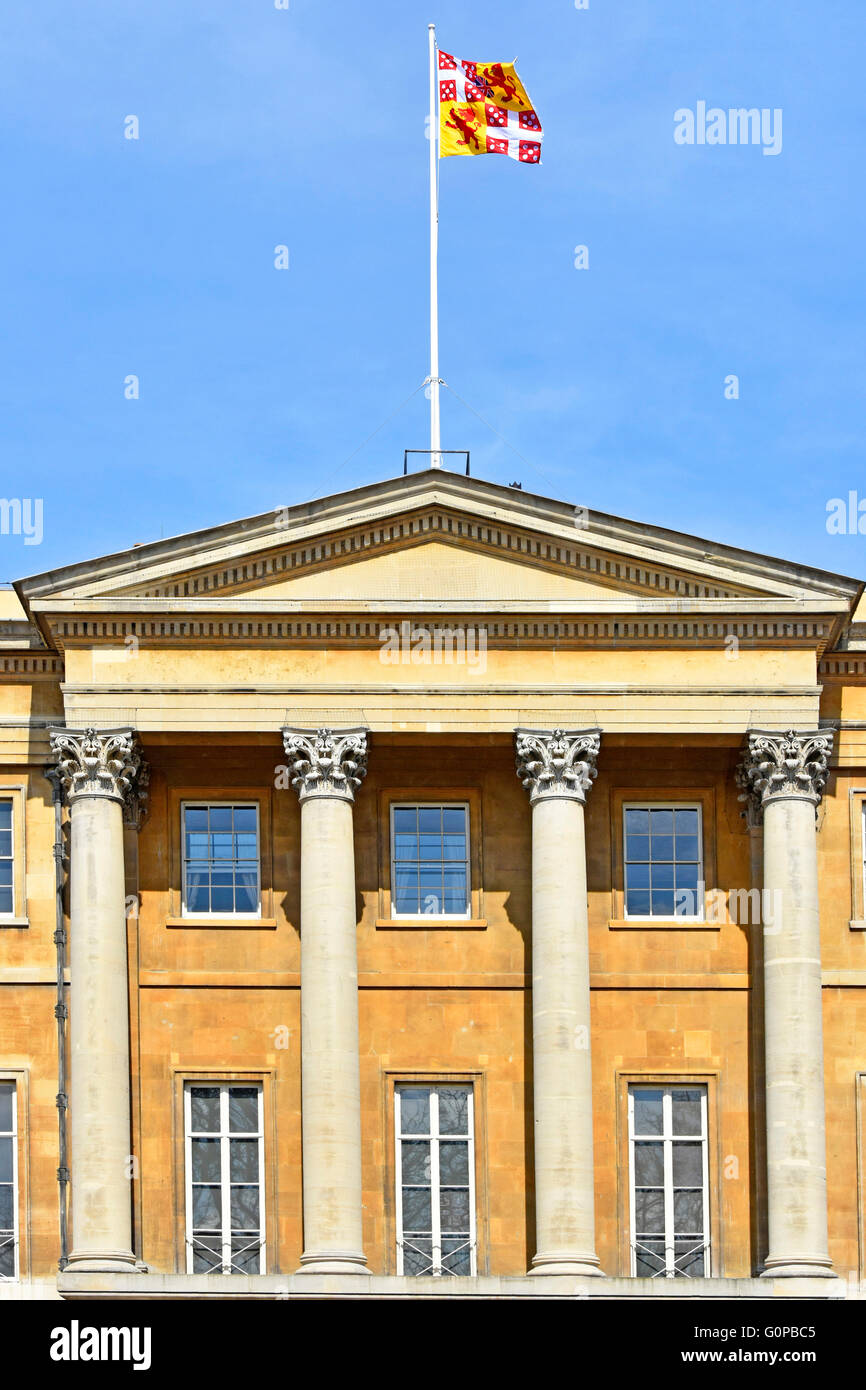 Colonnade on front elevation of Apsley House with the Duke of Wellington flag open as a museum & art gallery Hyde Park Corner England UK Stock Photo
