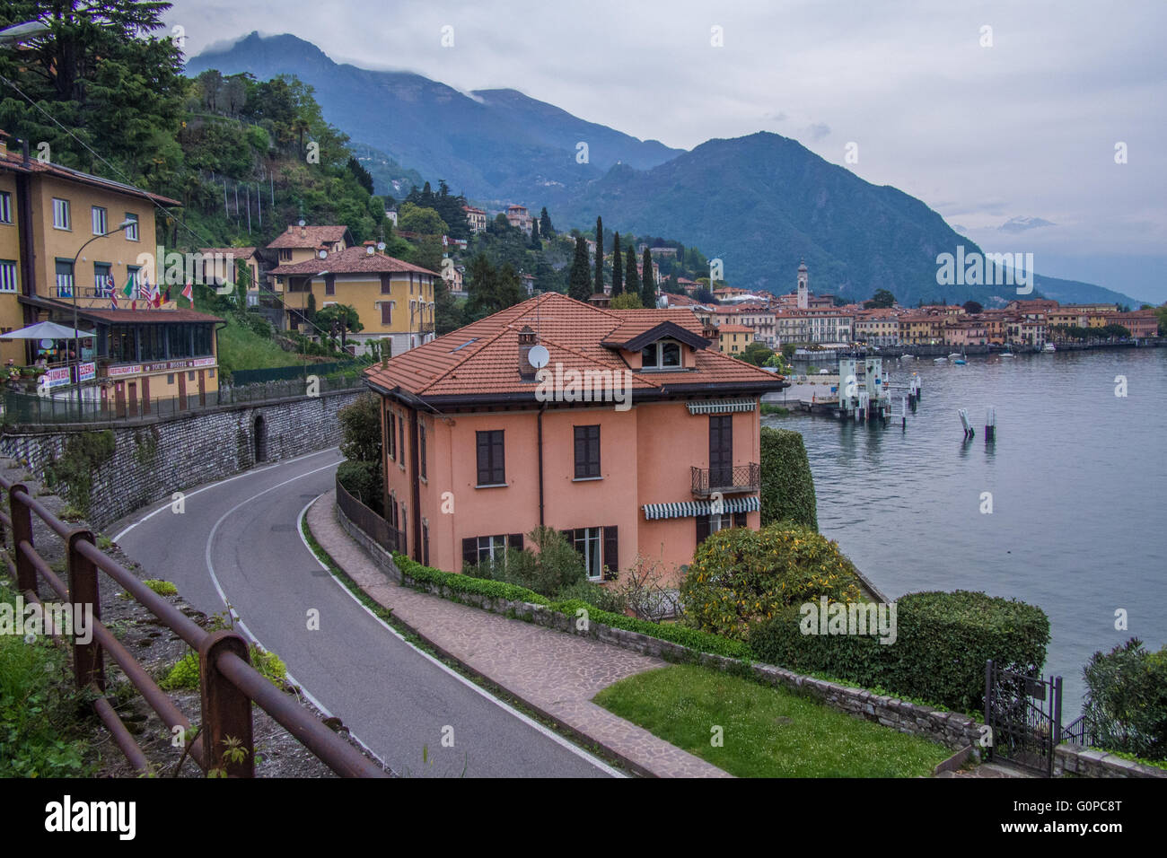 Menaggio on Lake Como, Como province, Lombardy region, Italy. Youth hostel 'La Primula' is on the left. Stock Photo