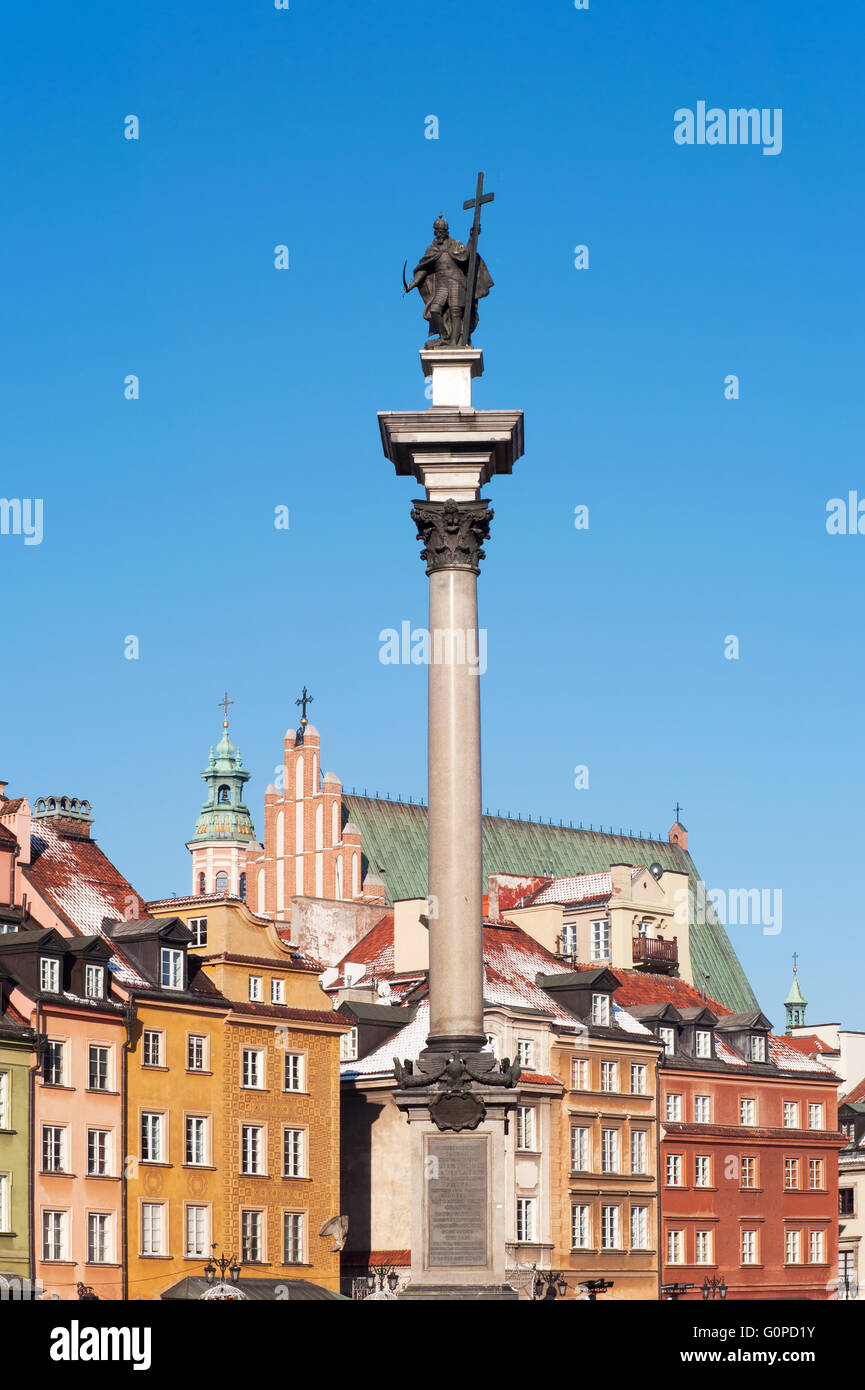 Sigismund's Column (Kolumna Zygmunta) in Castle Square, Warsaw, Poland. The statue erected in 1644. Stock Photo