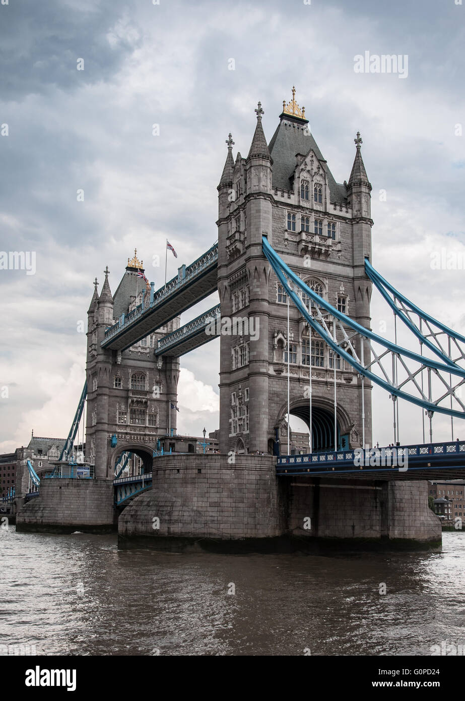 Tower Bridge in London during a cloudy, dreary weather Stock Photo