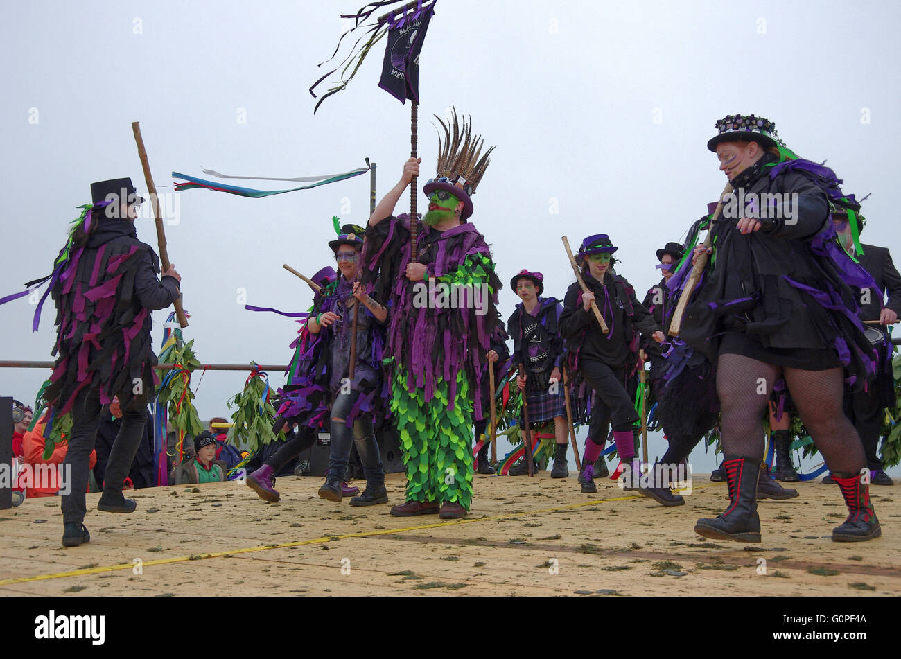Hastings, East Sussex, UK. 2nd May 2016. The Hastings Jack in the Green festival is a traditional British May Day celebration marking the end of winter and the start of spring, centering on the mysterious figure of Jack in the Green from English folklore and involving Morris dancers and a bizarre costume parade. Credit:  Denis McWilliams/Alamy Live News Stock Photo