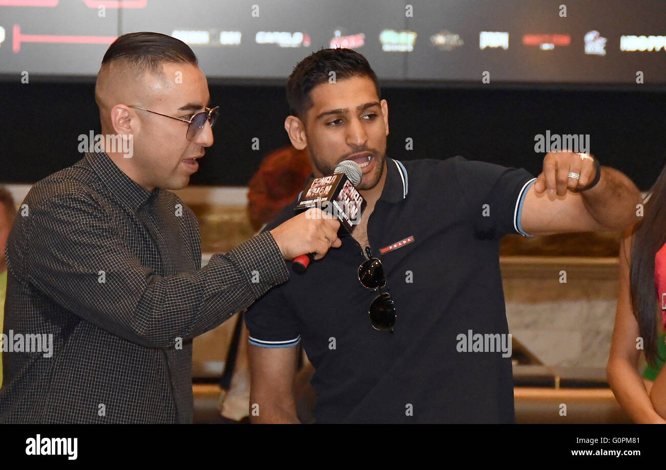Las Vegas NV, USA. 3rd May, 2016. UK's Amir Khan arrives as fans cheer ...