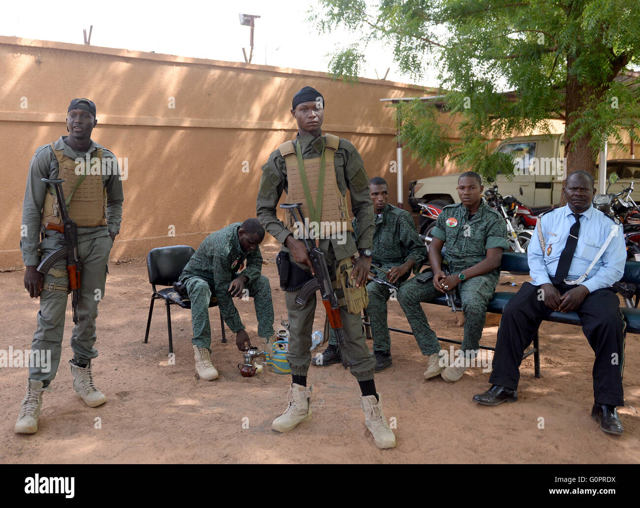 Niamey, Niger. 02nd May, 2016. Security foces stand in an AntiTerror