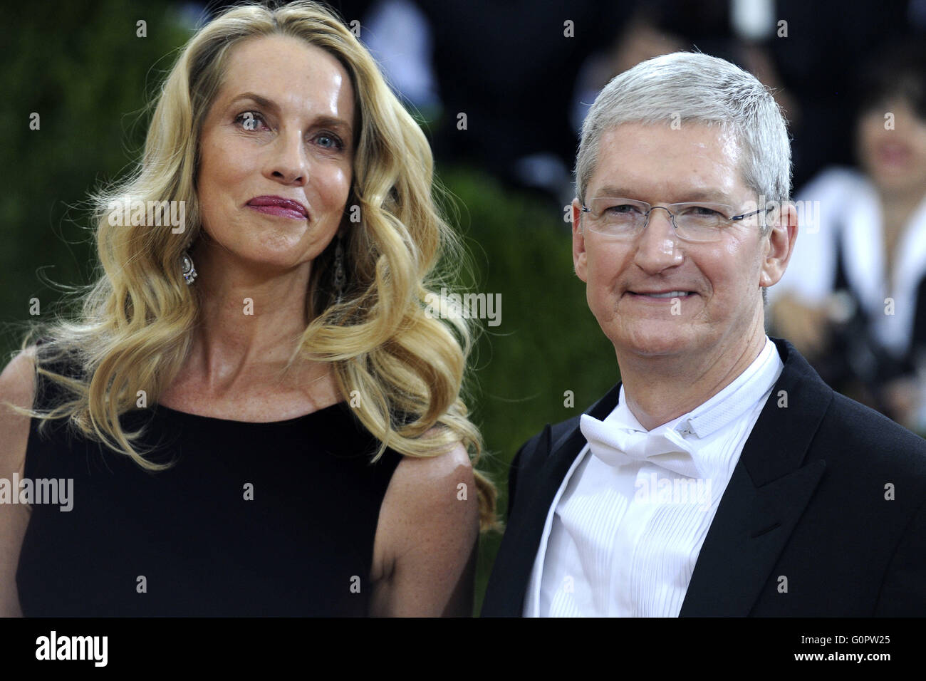New York City. 2nd May, 2016. Laurene PowellJobs and Apple CEO Tim Cook attending the 'Manus x