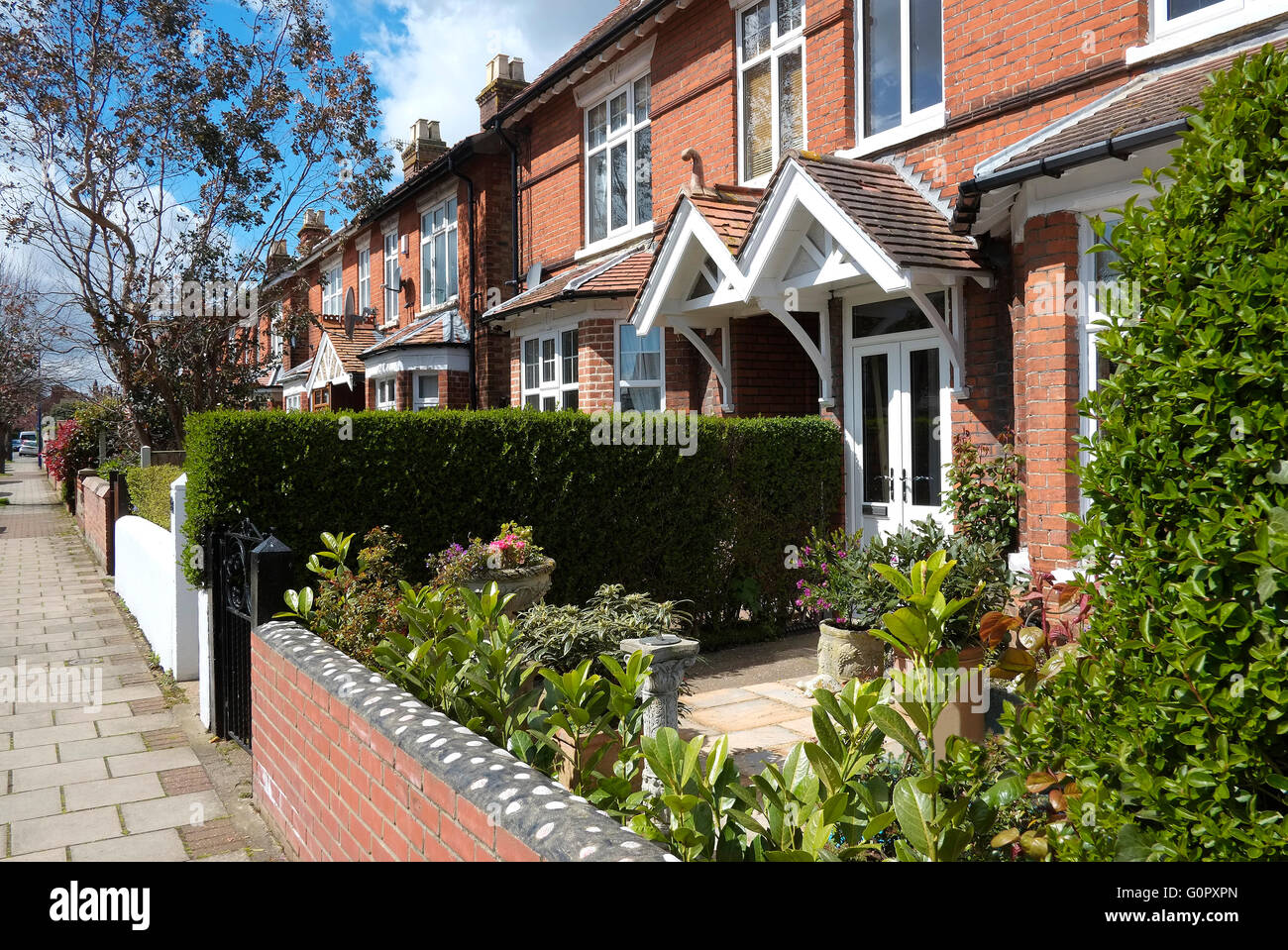 row of pretty terraced houses in sheringham, north norfolk, england Stock Photo