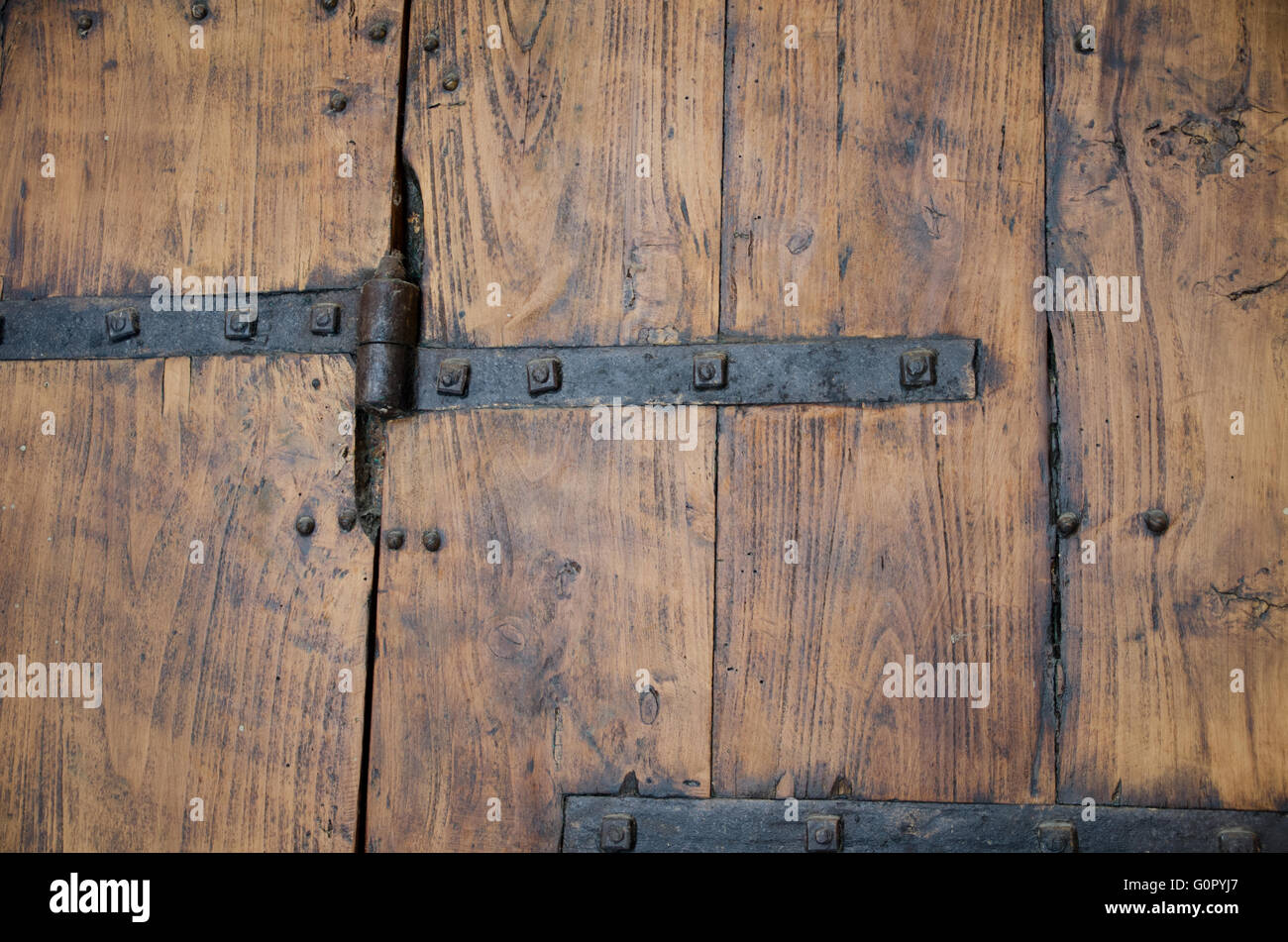 Medieval Wood Door With Metal Decorations Vintage Look Stock Photo