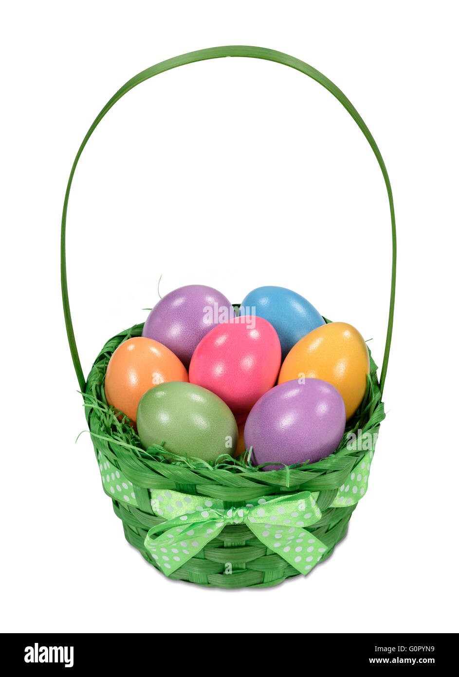 Colored easter eggs in egg basket Stock Photo