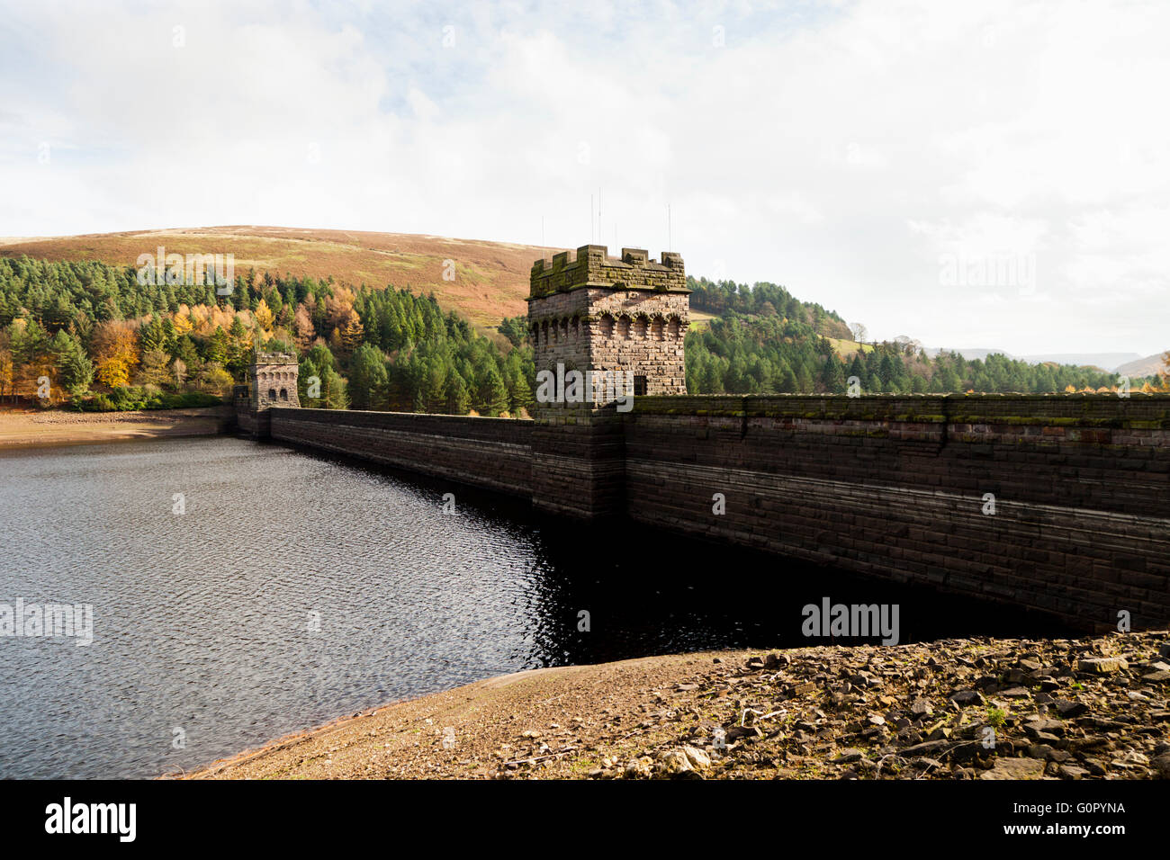 The Derwent Reservoir, used by 617 squadron during WW2 for target practice, Upper Derwent Valley Derbyshire England UK Stock Photo