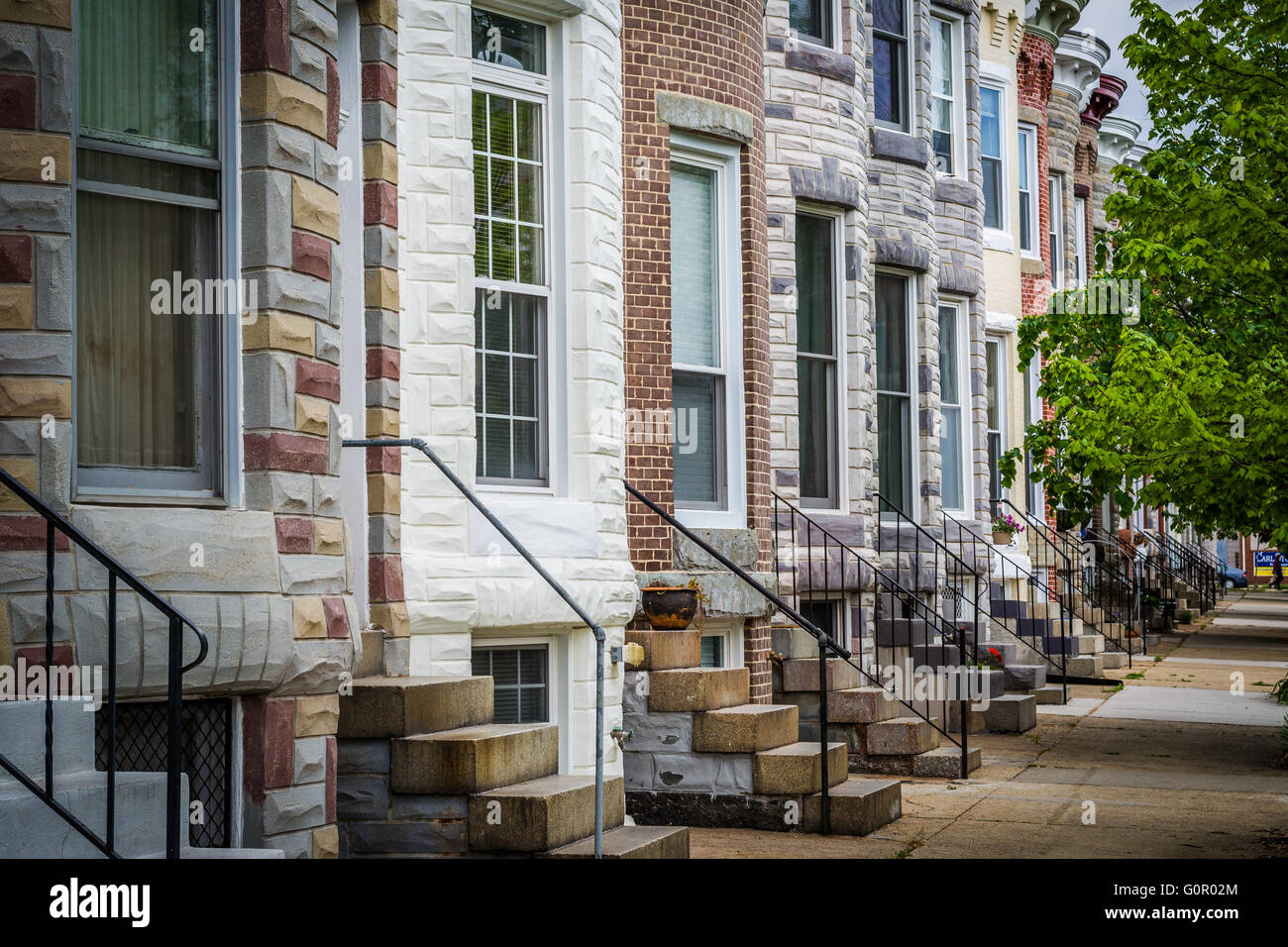 Repeating pattern of row houses in Hampden, Baltimore, Maryland Stock