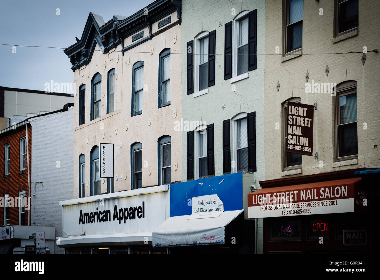 Shops on Light Street in Federal Hill, Baltimore, Maryland Stock Photo