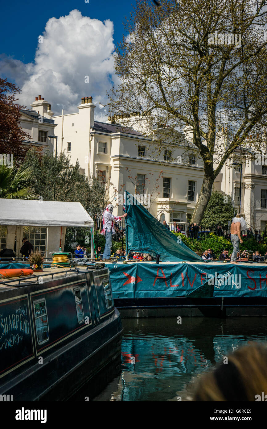 Canal barges at Canalway Cavalcade festival, Little Venice, London