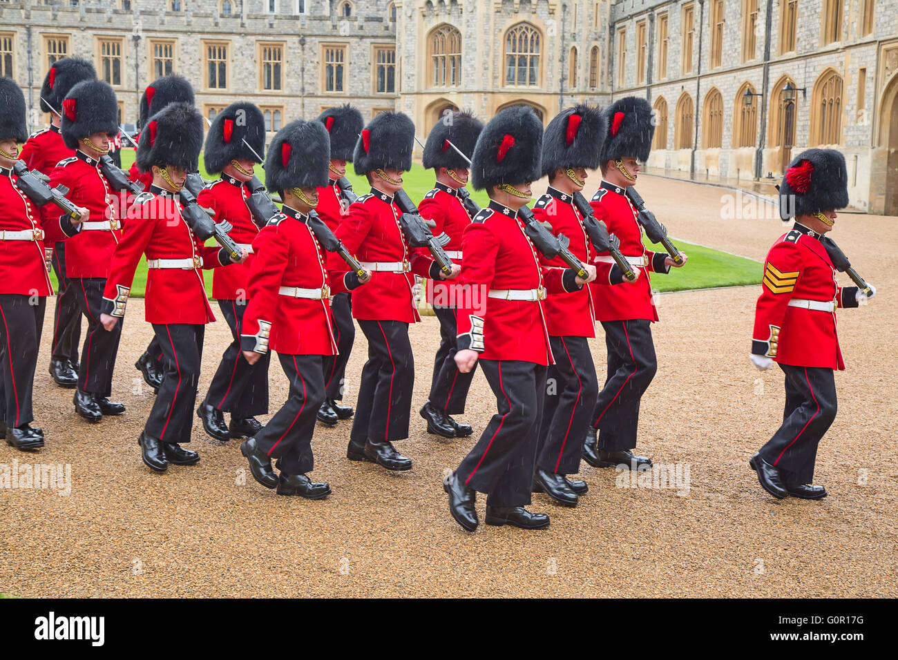WINDSOR - APRIL 16: Unidentified men members of the royal guard during change ceremony on April 16, 2016 in Windsor, United King Stock Photo