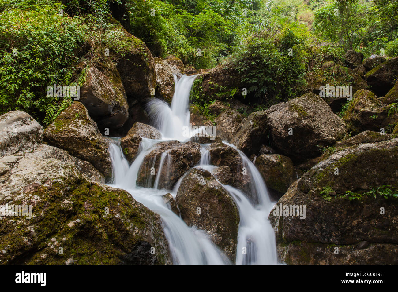 Beautiful view of waterfall in Qingcheng back mountain, near Chengdu, Sichuan Province, China. Stock Photo