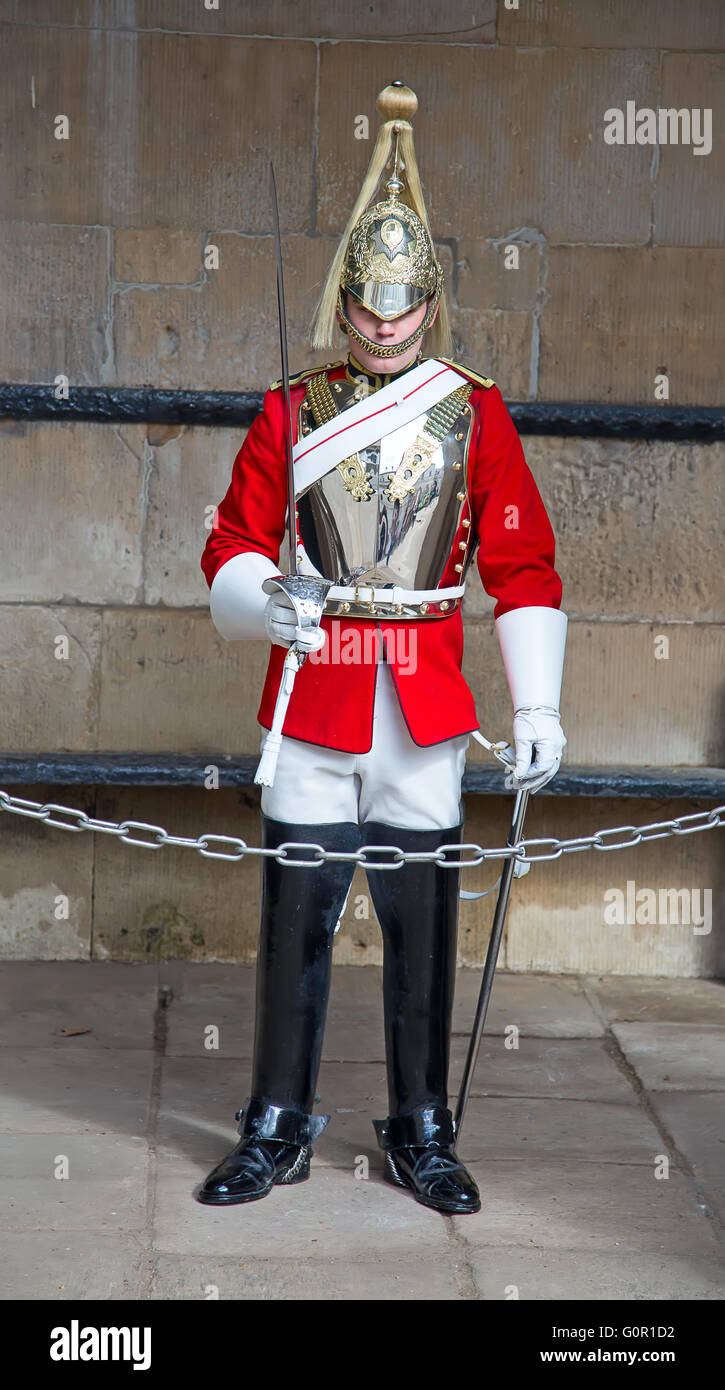 WINDSOR - APRIL 17: Unidentified man, guard protecting entrance to the Whitehall palace on April 17, 2016 in London, United King Stock Photo