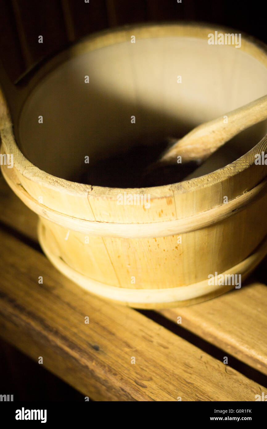 Wood sauna bucket and ladle spoon photo Stock Photo Alamy