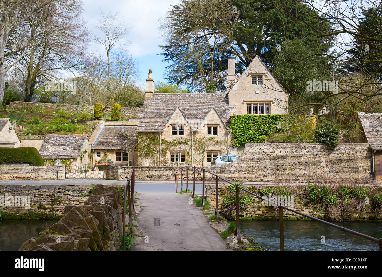 Ancient village "Lower Slaughter" in the Cotswolds region Stock Photo