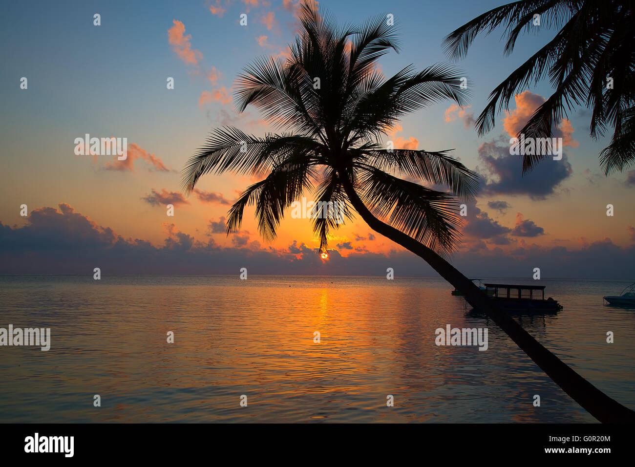 Sunset over ocean on Maldives Stock Photo