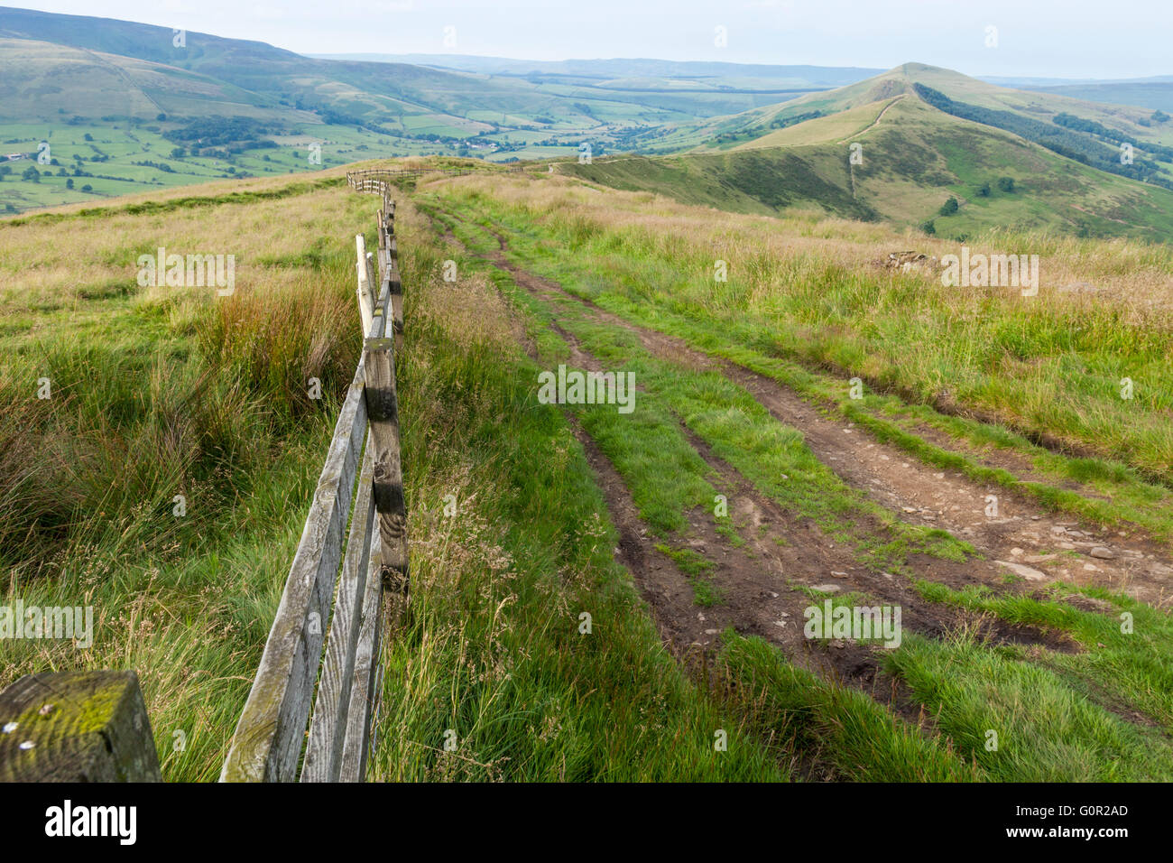 The Great Ridge with The Vale of Edale to the left, Derbyshire, Peak District, England, UK. Stock Photo