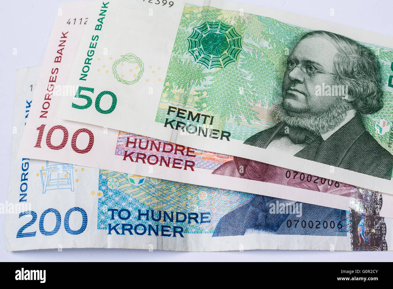 Close up view of Norwegian krona banknotes Stock Photo