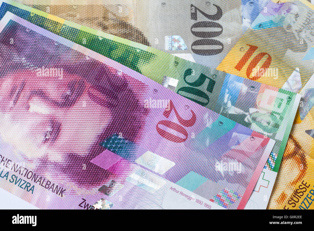 Banknotes of swiss currency as background Stock Photo