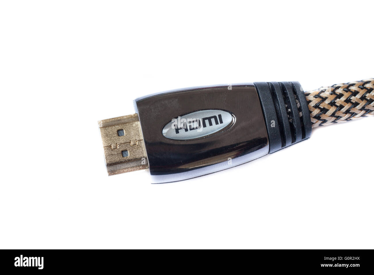 Close up view of HDMI connector isolated in white background Stock Photo