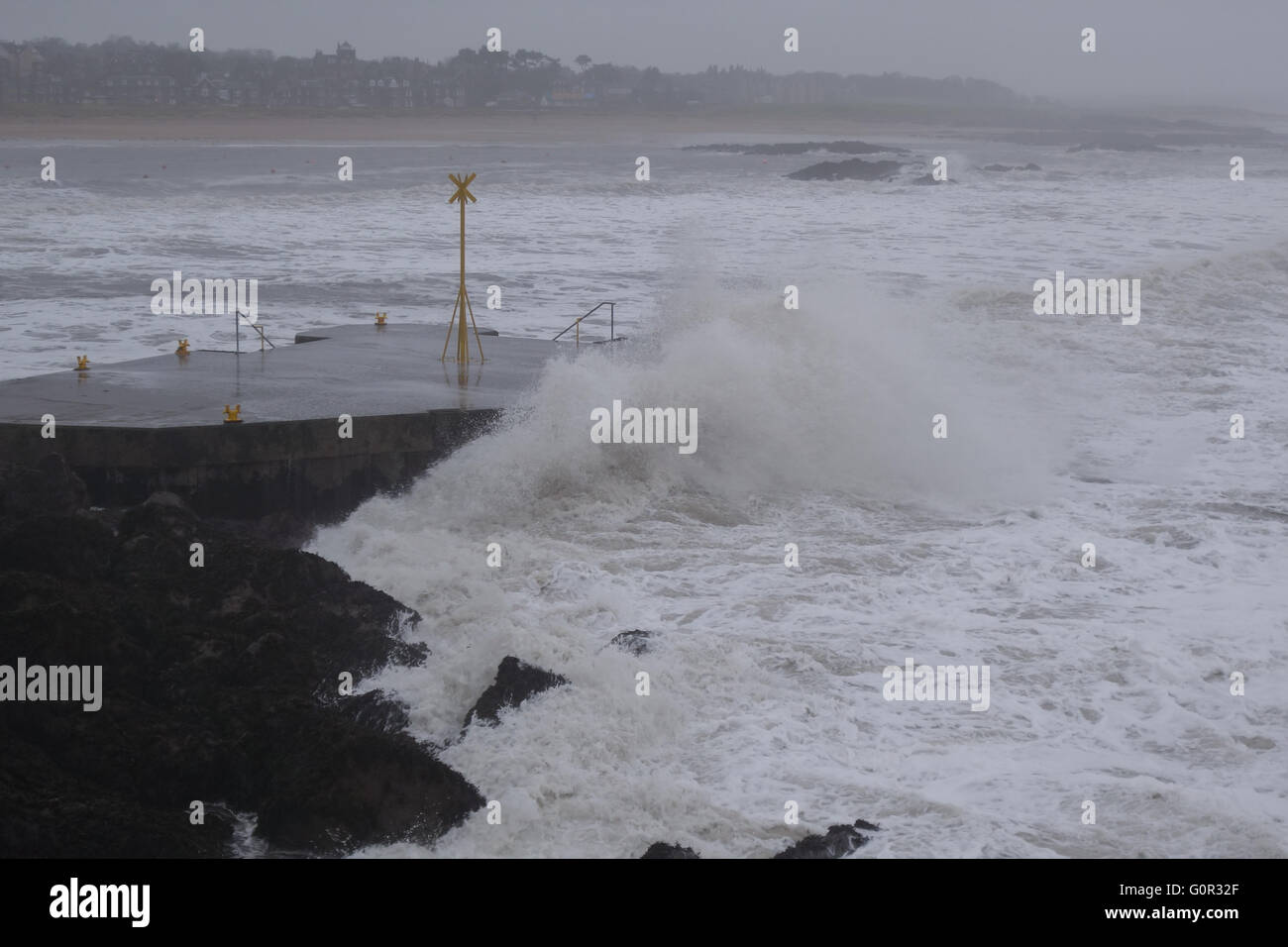 Stormy seas and waves, Galloway's Pier, North Berwick Stock Photo