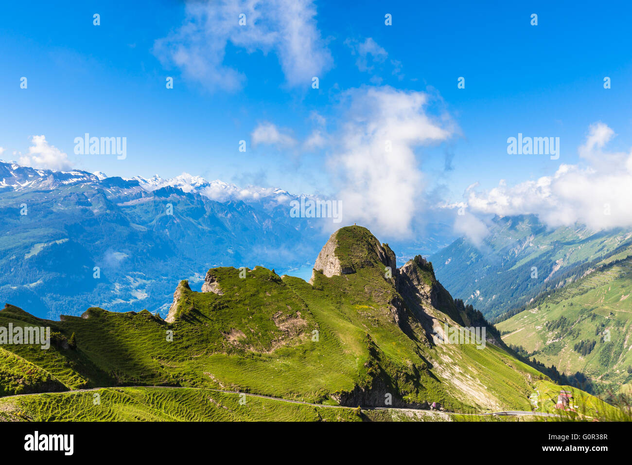 Panorama view of the alps on the steam train towards the Brienzer ...