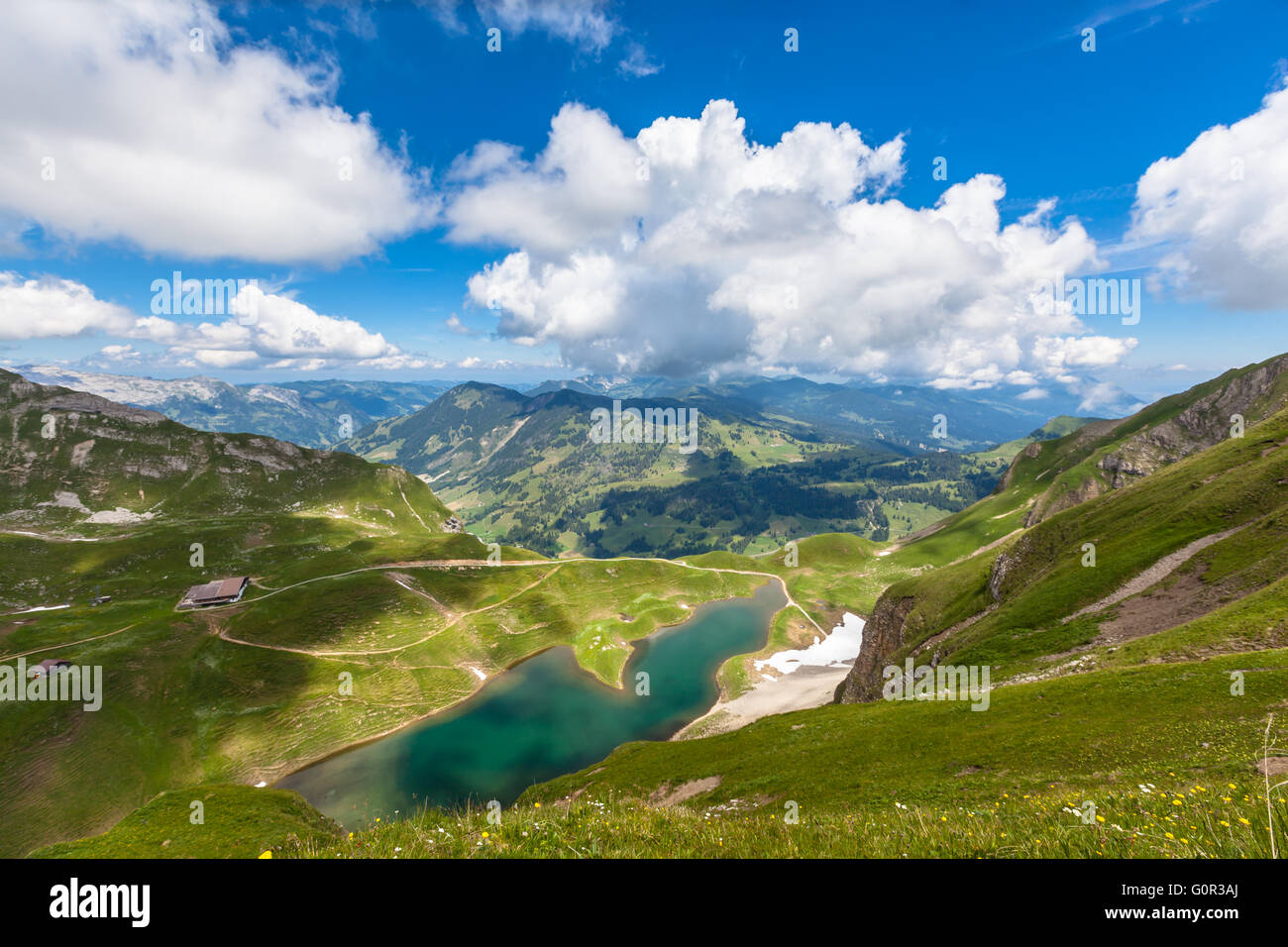 Aerial view of the Eisee (lake) near Brienzer Rothorn on Bernese ...