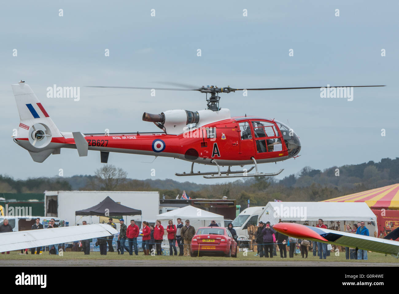 Gazelle HT.3 helicopter departing Abingdon Airshow. Stock Photo
