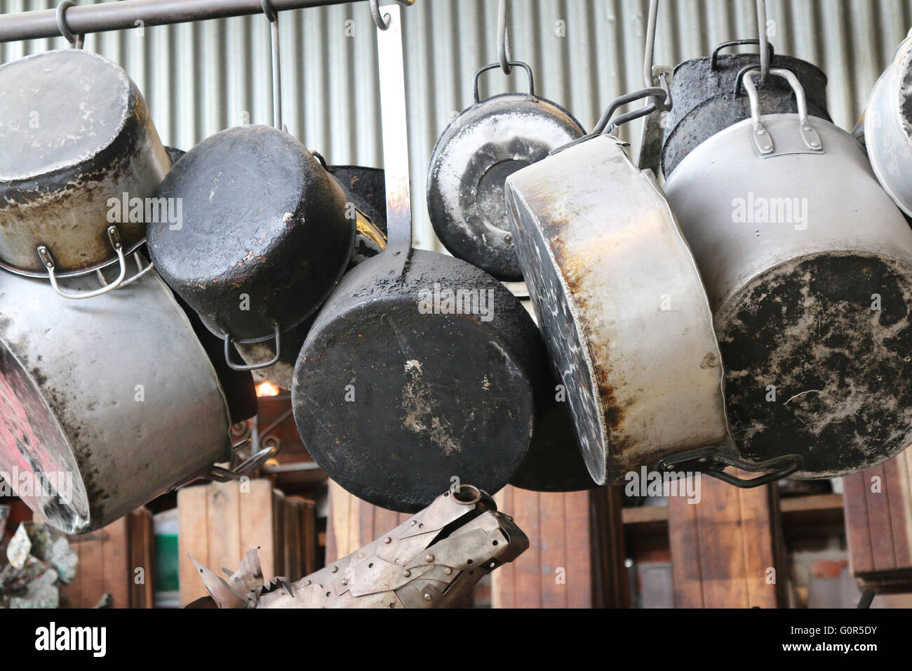 A file photo of aluminum pots made from scrap metal in a market in