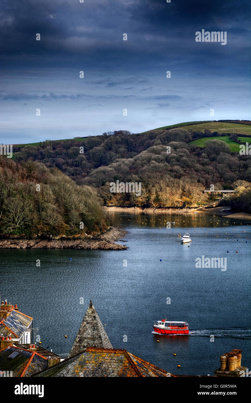 Fowey is a busy Cornish town and port on the south coast of Cornwall, with lovely narrow streets and a haven for small boats Stock Photo