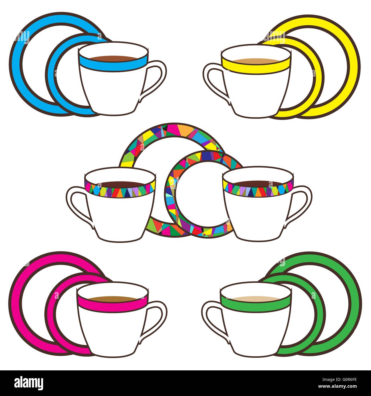 Set of cups with a saucers, Stock vector