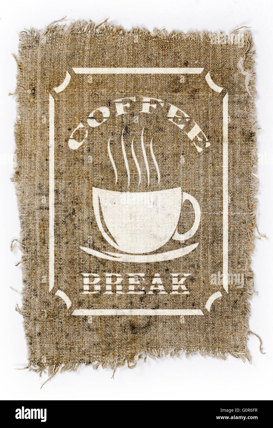 old canvas painted Cup and says 'Coffee break' Stock Photo
