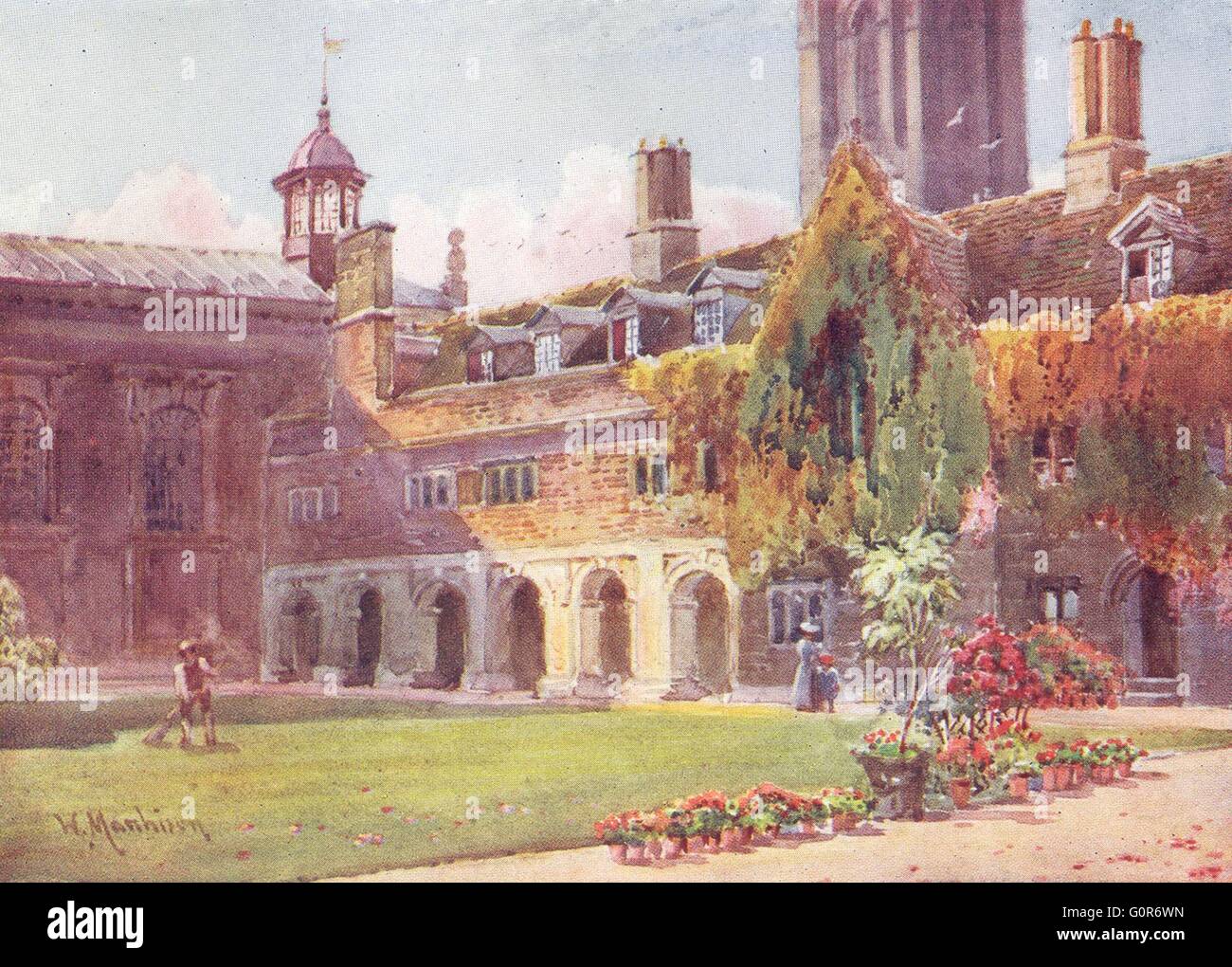 CAMBRIDGE: Ct Cloisters Pembroke College, antique print 1907 Stock Photo