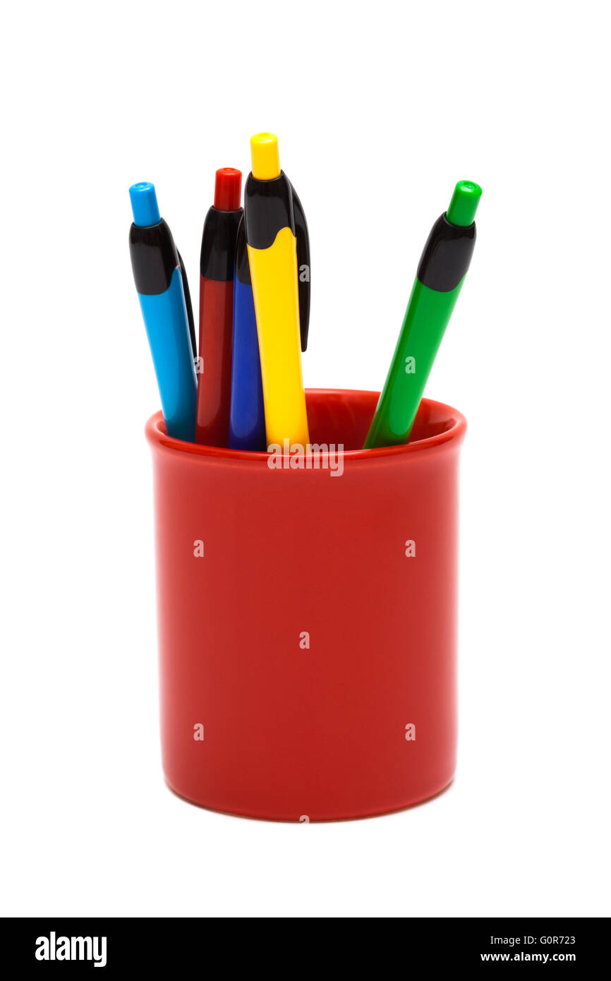Color ballpoint pens on a white background Stock Photo - Alamy