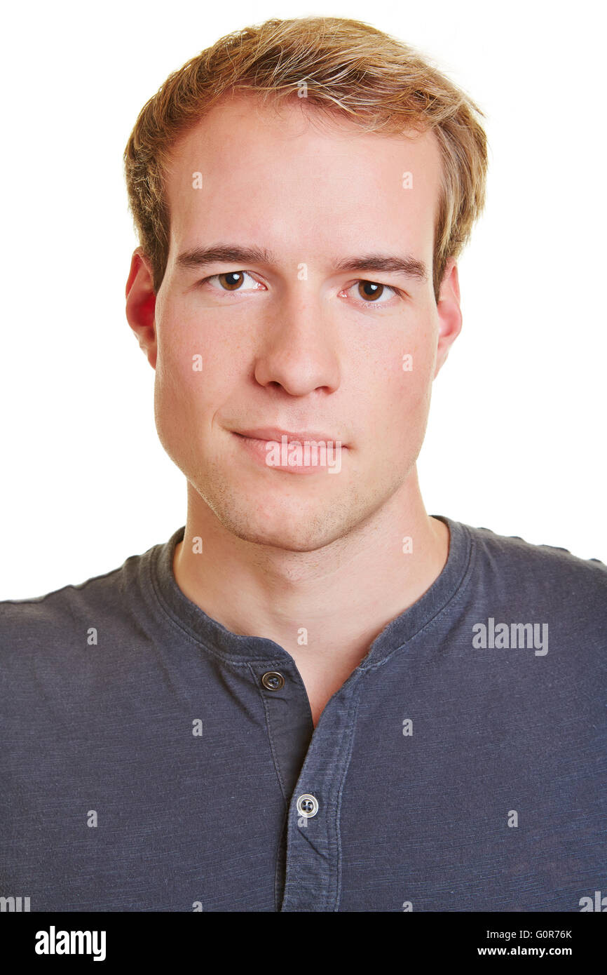 Neutral frontal head shot of a young attractive man Stock Photo
