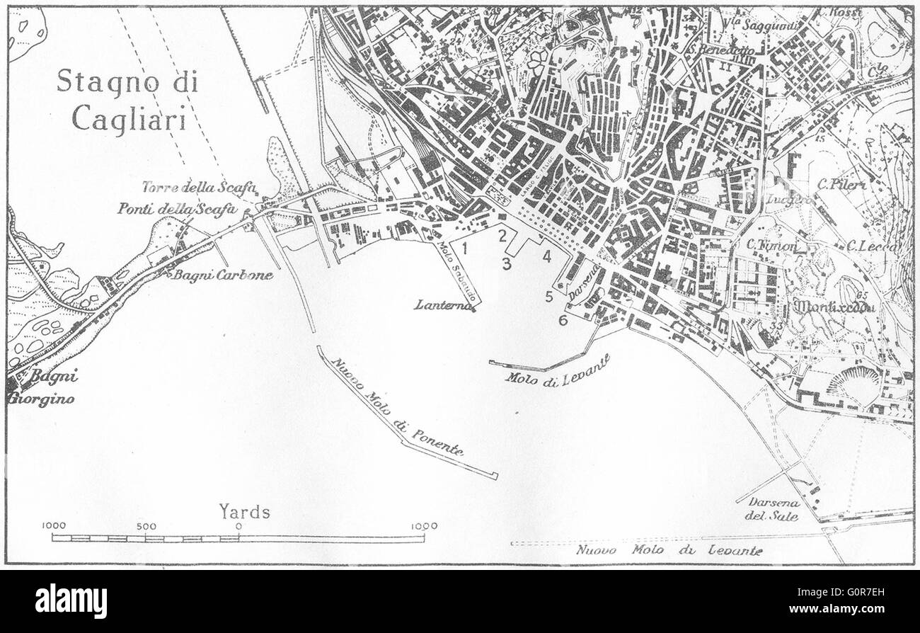 ITALY: Sardinia: Cagliari, 1945 vintage map Stock Photo