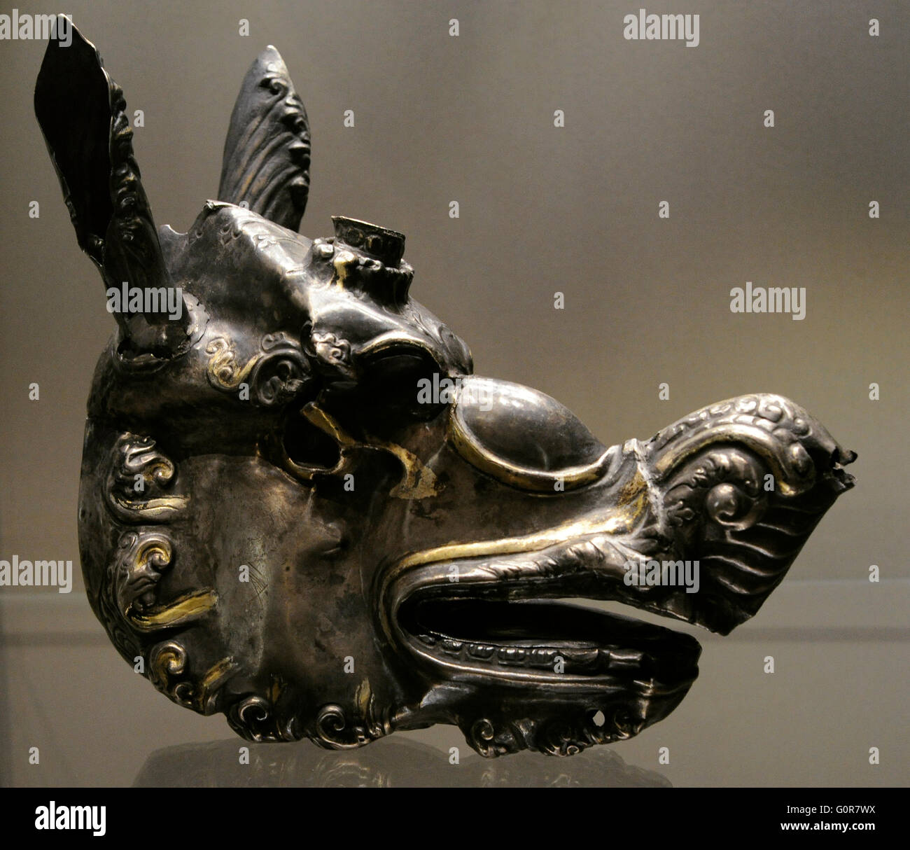 Sasanian Empire. Finial in the shape of a Simurgh's Head. Silver; chasing, gilding. Iran (?). 6th-7th centuries. The State Hermitage Museum. Saint Petersburg. Russia. Stock Photo
