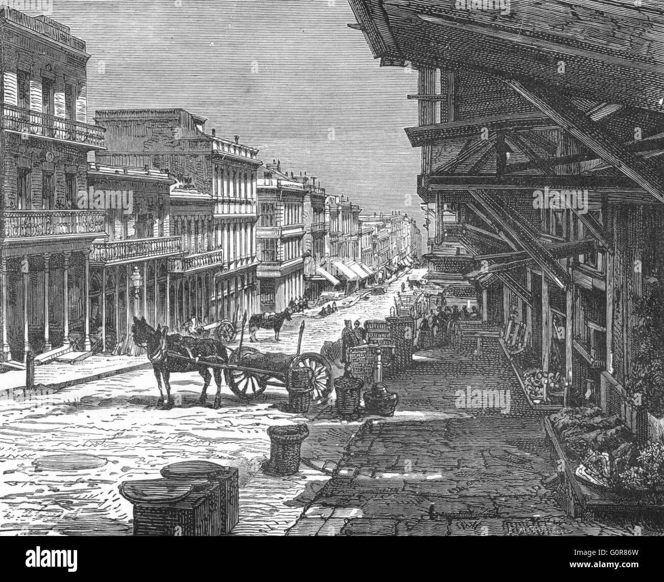 CALIFORNIA: Sacramento Street, San Francisco, antique print c1880 Stock Photo